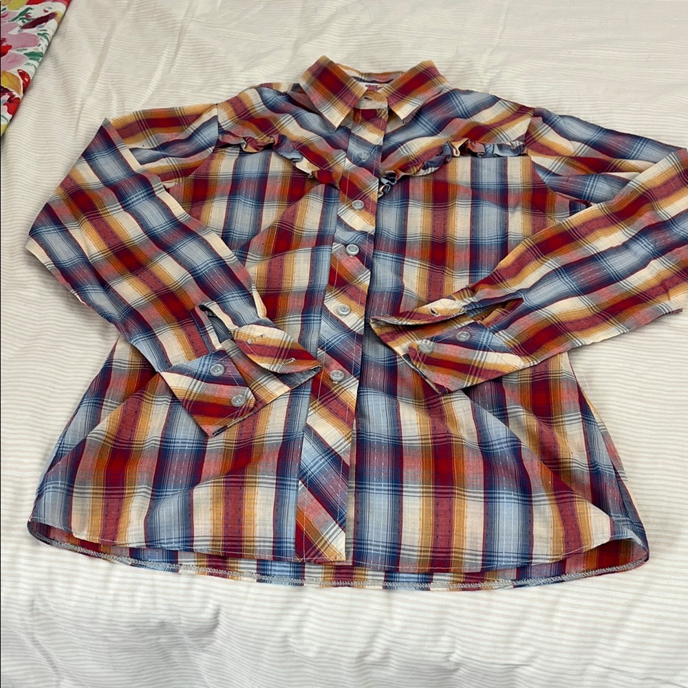 Colorful Plaid Vintage Button-Up Blouse - Picture 8 of 9
